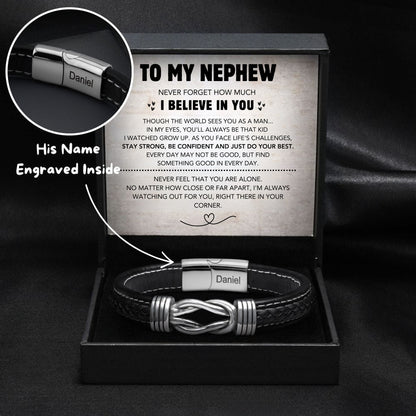 Nephew's Infinity Knot Bracelet Gift Set with Engraved Name