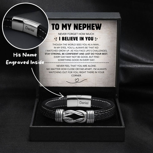 Nephew's Infinity Knot Bracelet Gift Set with Engraved Name
